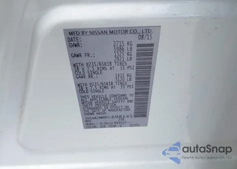 2015 Nissan Pathfinder Sl from USA, damaged, VIN 5N1AR2MM9FC698145